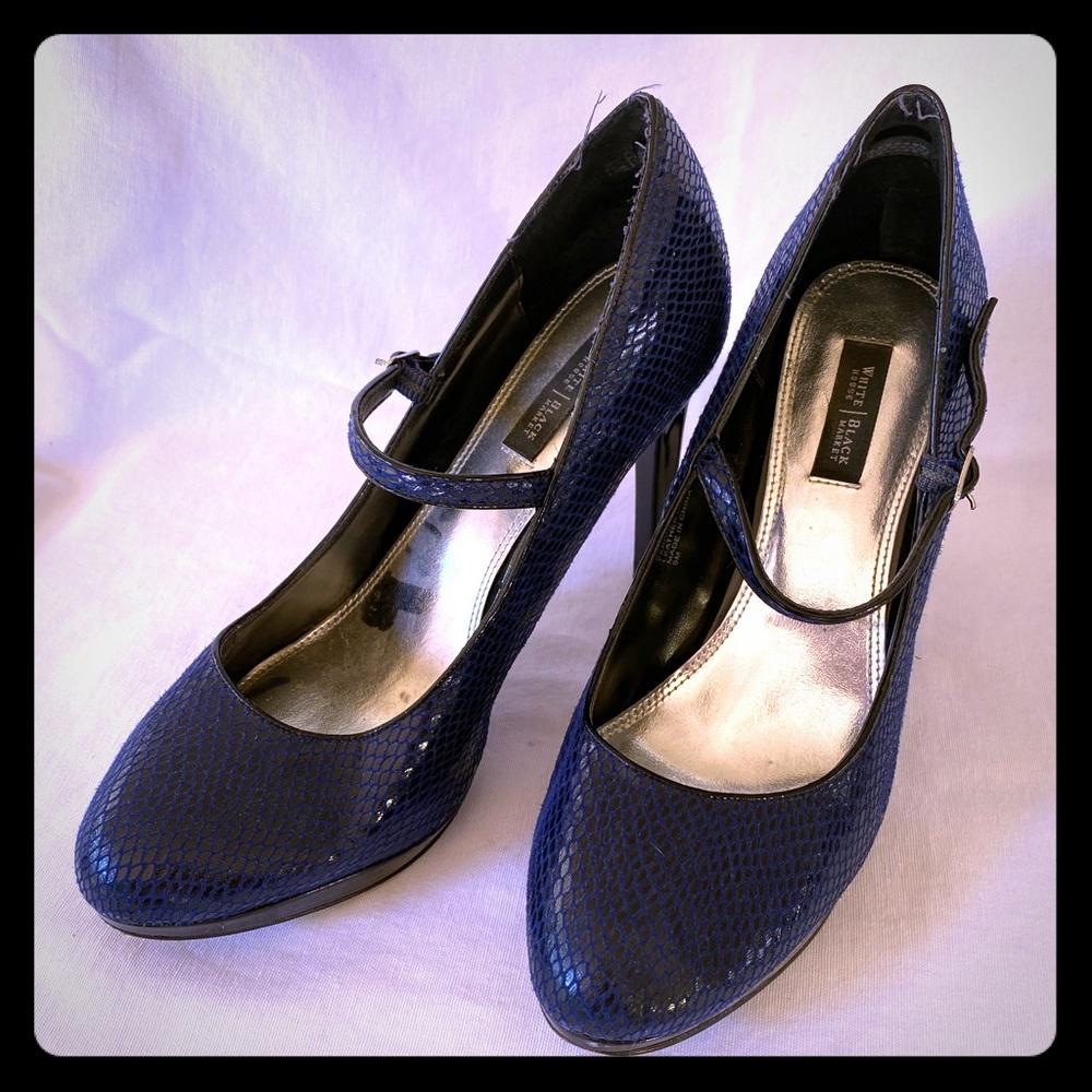 WHBM Navy Blue Snake Skin Heels